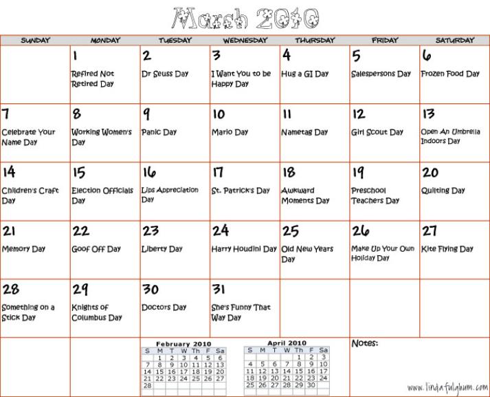 Wacky Holidays in 2010